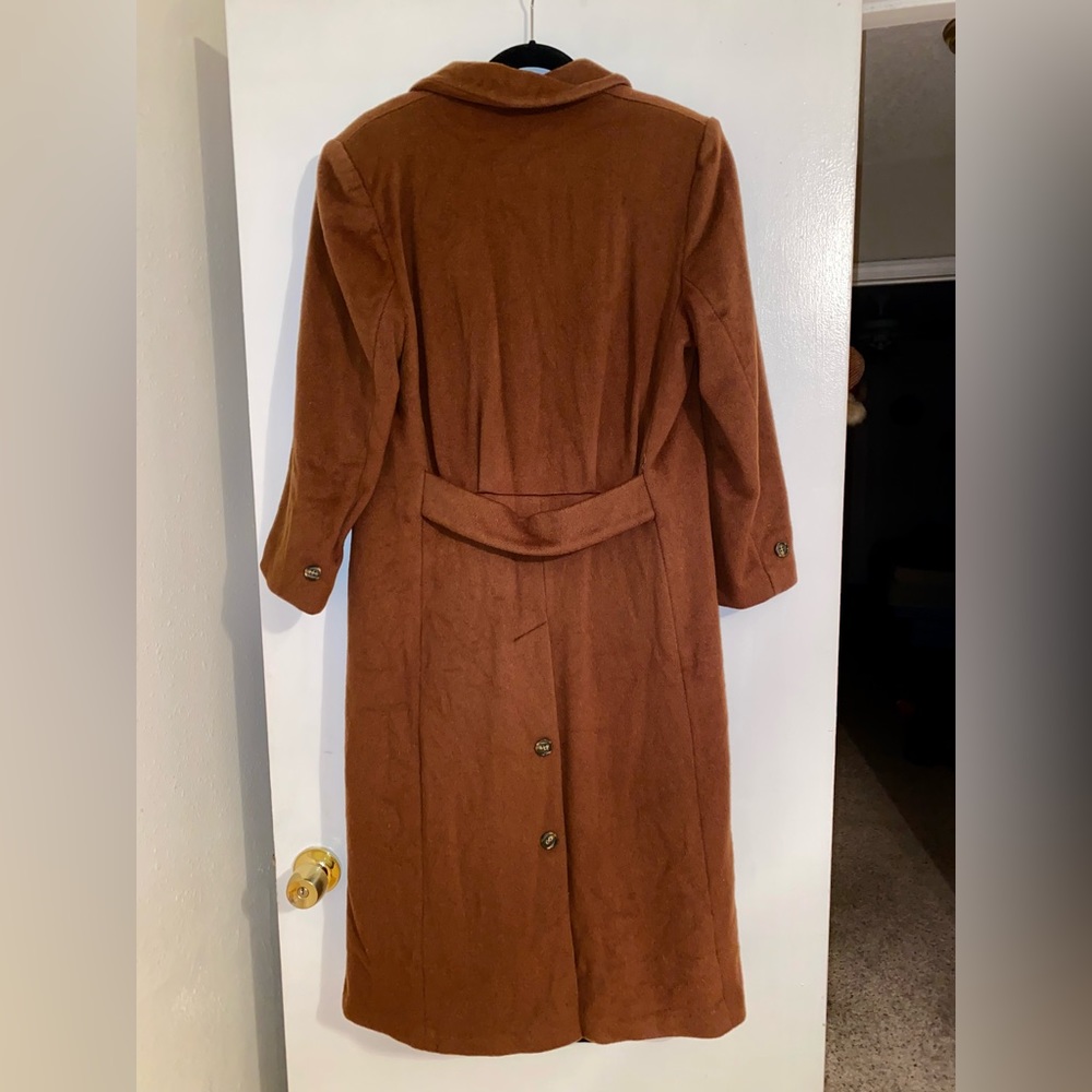 Ashley Scott 100% wool caramel brown long heavy warm double breasted trench coat - Picture 4 of 15
